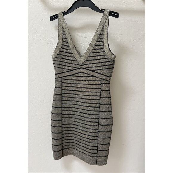 Guess Arianna Lurex Bandage Dress Medium Jet Black/Gold - Picture 2 of 8